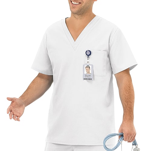 Fundamentals By White Swan 14900 1-pocket Unisex Adult V Neck Short Sleeve Scrub Top In White