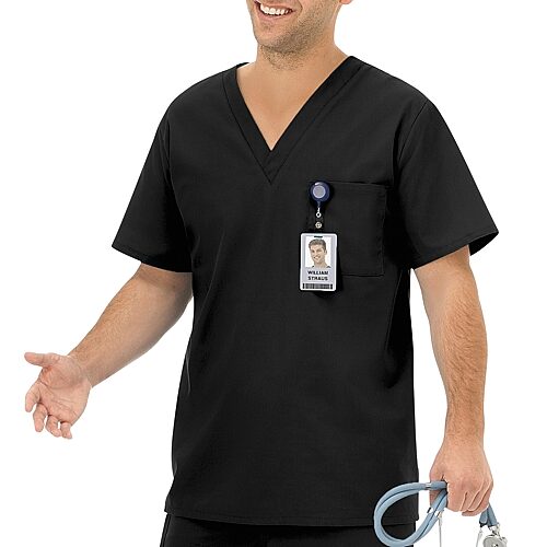 Fundamentals By White Swan 14900 1-Pocket Unisex Adult Big and Tall V Neck Short Sleeve Scrub Top, 3x-large, Black