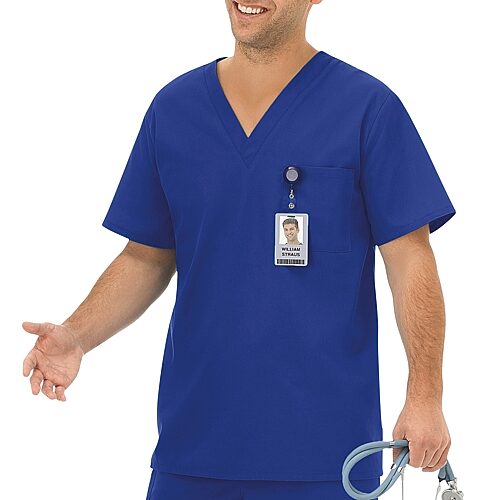 Fundamentals By White Swan 14900 1-Pocket Unisex Adult Big and Tall V Neck Short Sleeve Scrub Top, Xx-large, Blue