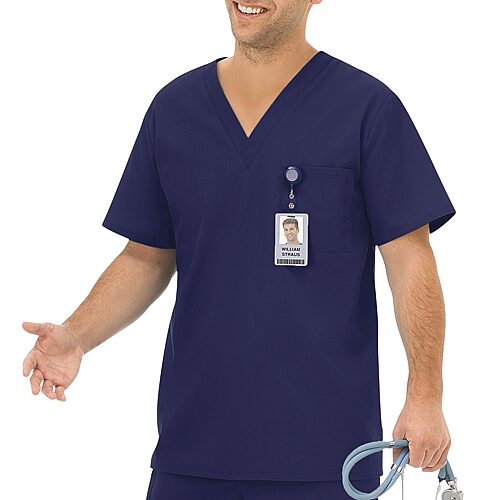 Fundamentals By White Swan 14900 1-Pocket Unisex Adult Big and Tall V Neck Short Sleeve Scrub Top, Xx-large, Blue