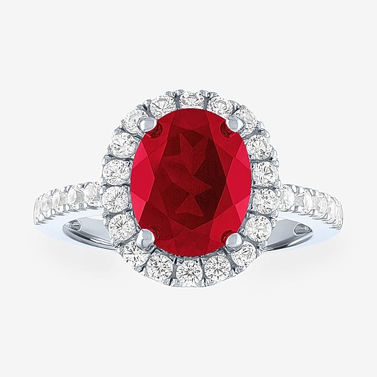 Womens Lab Created Red Ruby Sterling Silver Halo Cocktail Ring