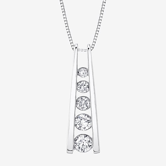 5- Stone Ladder Sirena Womens 1/2 CT. T.W. Natural White Diamond 14K Gold Pendant Necklace