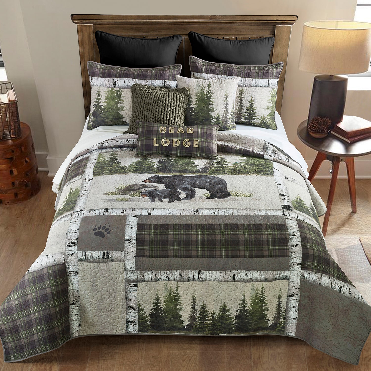 Donna Sharp Bear Panels Plaid Rectangular Throw Pillow