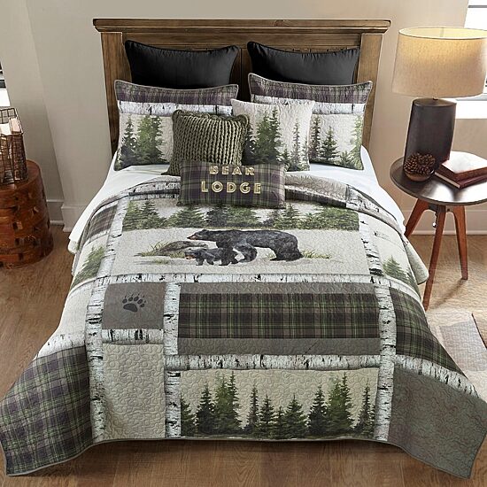 Donna Sharp Bear Panels Plaid Rectangular Throw Pillow