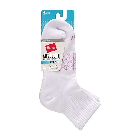 Hanes Absolute Active Womens Breathable 4 Pair Quarter Ankle Socks