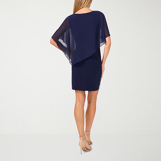 MSK Womens Round Neck 3/4 Sleeve Beaded Sheath Dress
