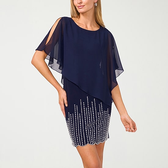 MSK Womens Round Neck 3/4 Sleeve Beaded Sheath Dress