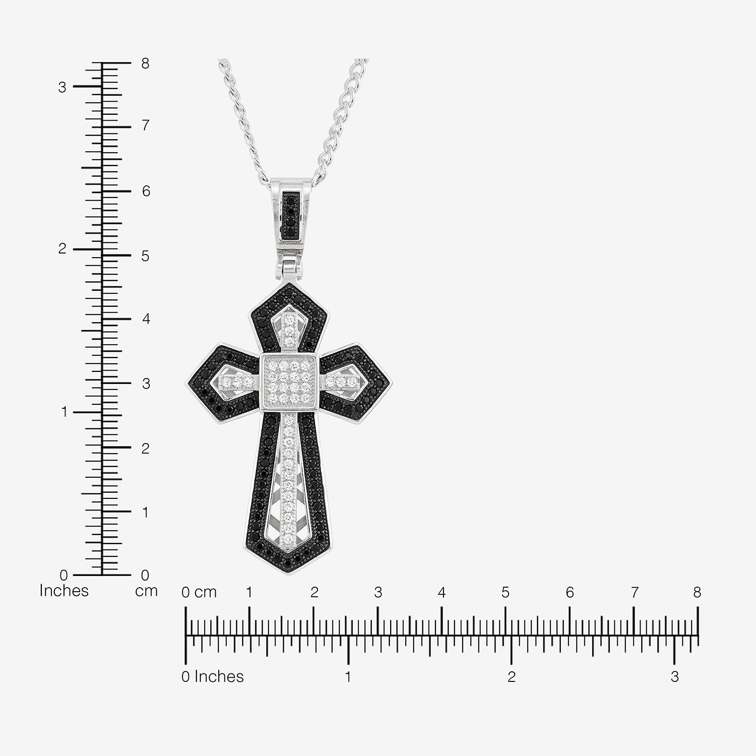 Made in Italy Mens Black Spinel Sterling Silver Cross 22 Inch Pendant Necklace