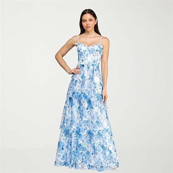 Trixxi Womens Juniors Sweetheart Neck Floral Ball Gown