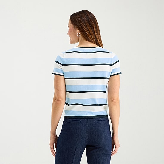 Liz Claiborne Tall Womens Crew Neck Short Sleeve Striped Pullover Sweater