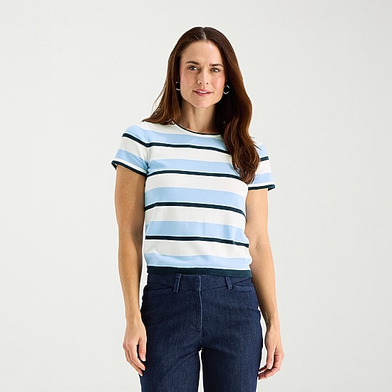 Liz Claiborne Tall Womens Crew Neck Short Sleeve Striped Pullover Sweater