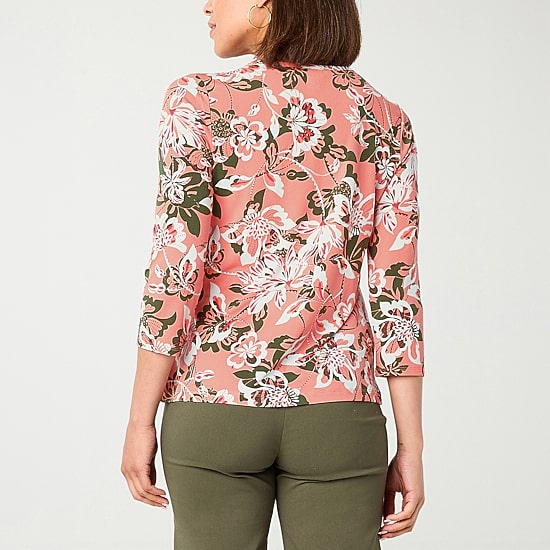 Liz Claiborne Womens Tall Crew Neck 3/4 Sleeve Blouse