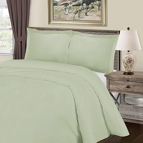 SUPERIOR Cotton Rich Blend 1000tc Wrinkle Resistant Reversible Duvet Cover, One Size, Green