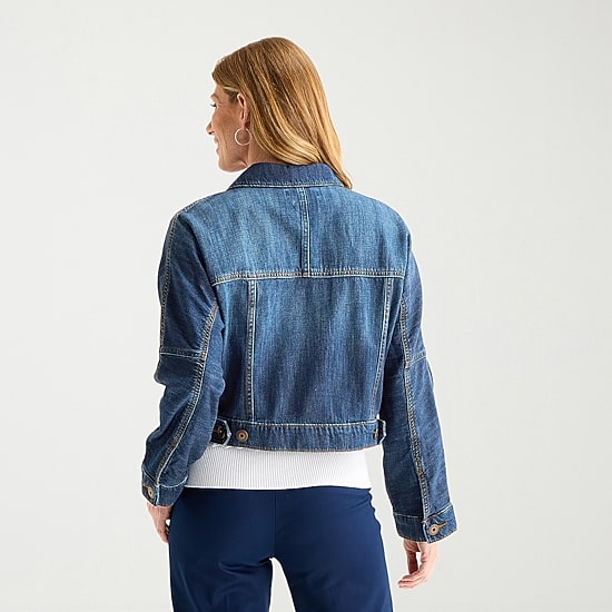 Liz Claiborne Denim Cropped Womens Denim Lightweight Cropped Jacket