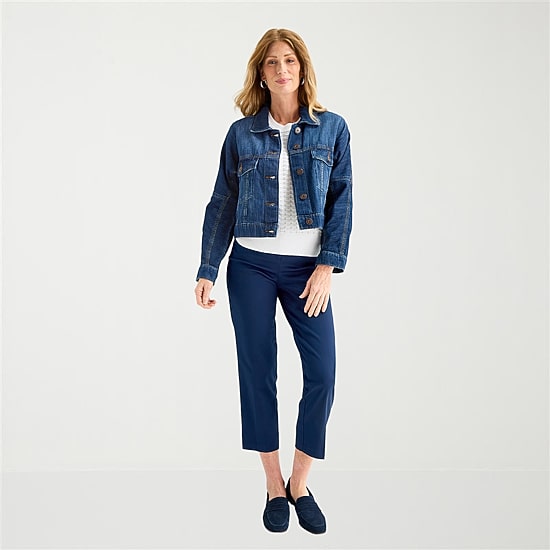 Liz Claiborne Denim Cropped Womens Denim Lightweight Cropped Jacket