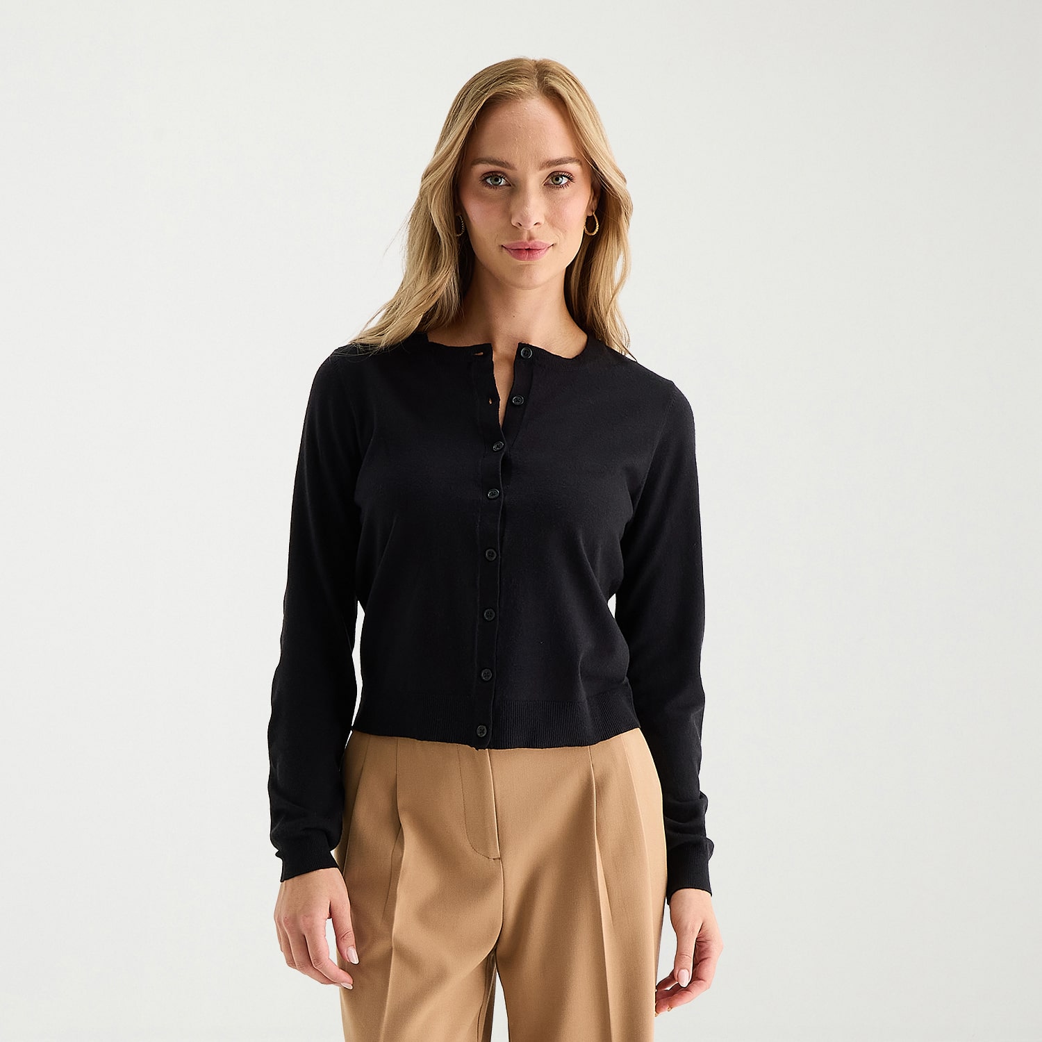 Liz Claiborne Womens Crew Neck Long Sleeve Button Cardigan