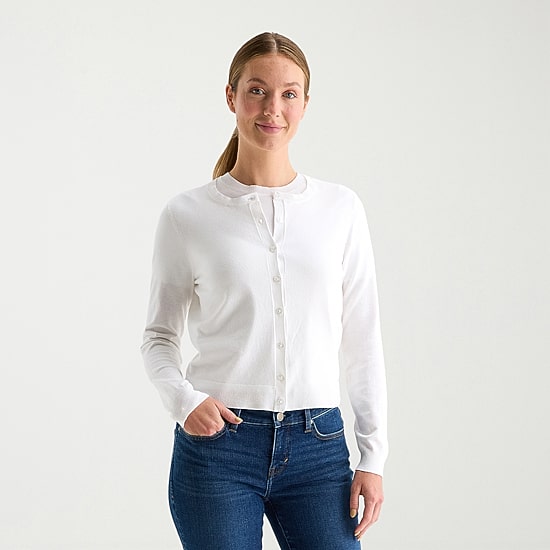 Liz Claiborne Womens Crew Neck Long Sleeve Button Cardigan
