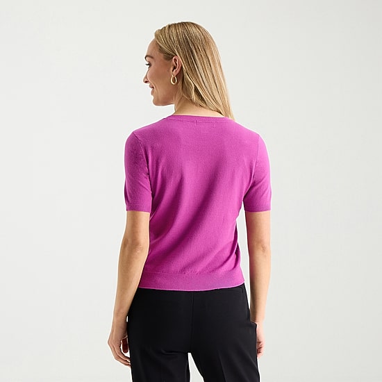 Liz Claiborne Womens Crew Neck Short Sleeve Pullover Sweater