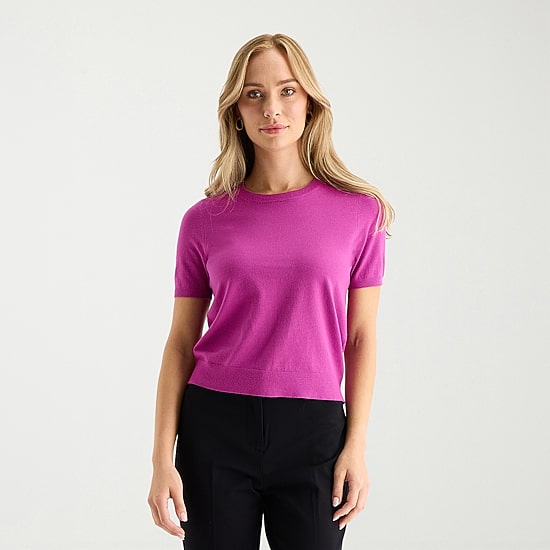 Liz Claiborne Womens Crew Neck Short Sleeve Pullover Sweater