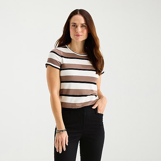 Liz Claiborne Womens Crew Neck Short Sleeve Pullover Sweater
