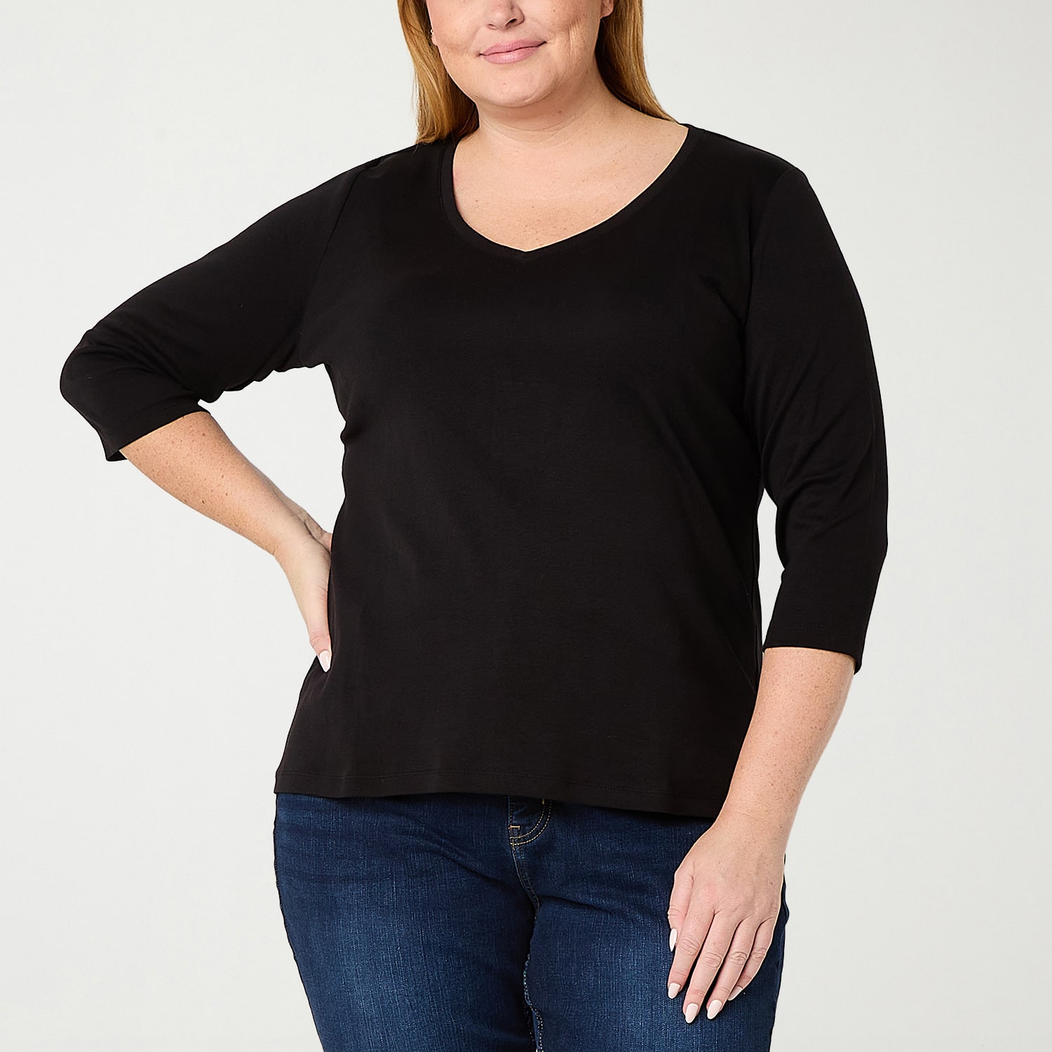 St. John's Bay Womens Plus V Neck 3/4 Sleeve T-Shirt