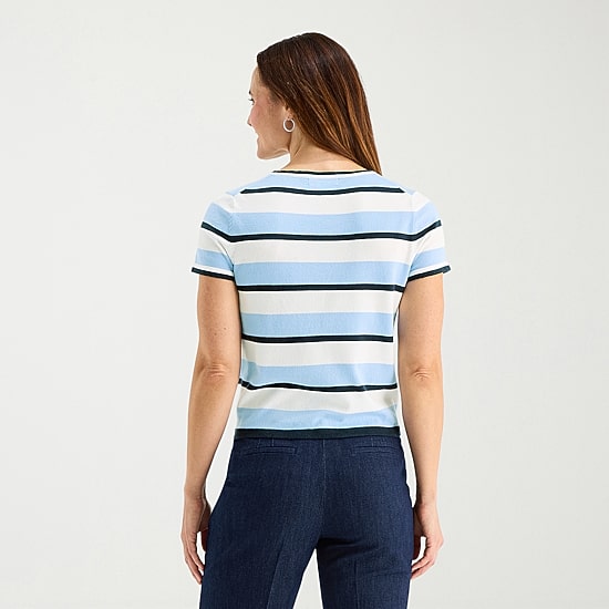 Liz Claiborne Plus Womens Crew Neck Short Sleeve Striped Pullover Sweater