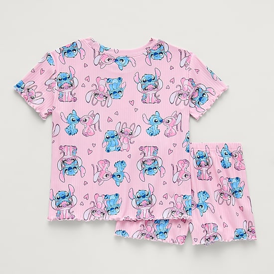 Disney Collection Girls Lilo & Stitch Rib Crew Neck Short Sleeve 2-pc. Pajama Set