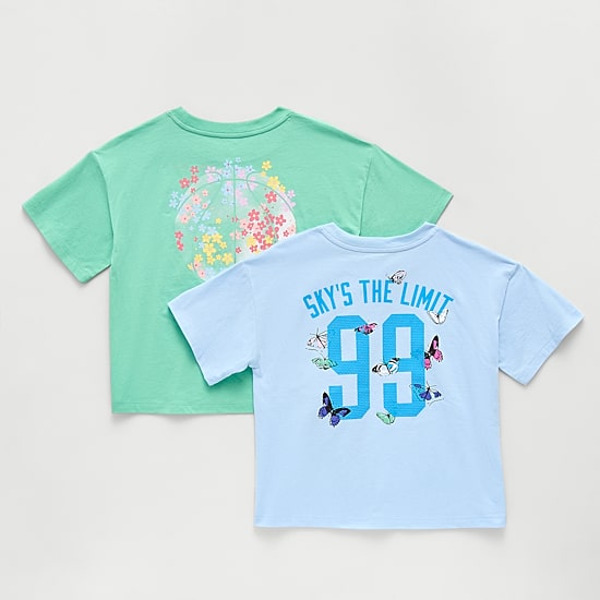 Xersion Little & Big Kid Girls Crew Neck Short Sleeve Relaxed Fit Graphic T-Shirt 2pc.