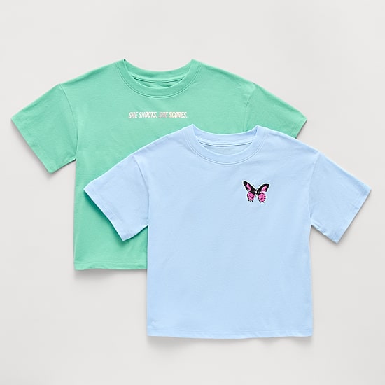 Xersion Little & Big Kid Girls Crew Neck Short Sleeve Relaxed Fit Graphic T-Shirt 2pc.