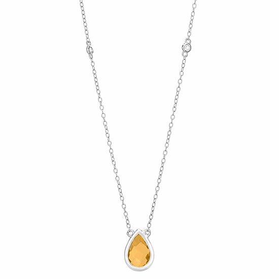 Womens Genuine Yellow Citrine Sterling Silver 18 Inch Pendant Necklace