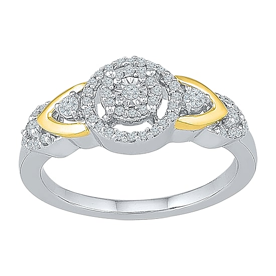 Promise My Love Womens 1/4 CT. T.W. Natural White Diamond 10K Gold Sterling Silver Round Halo Promise Ring