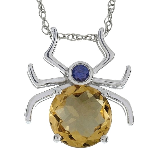 Lab-Created Citrine and Genuine Onyx Spider Sterling Silver Pendant Necklace