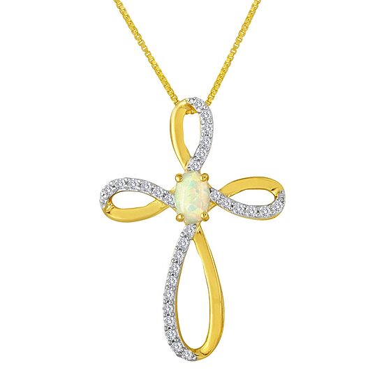 Lab-Created Opal and White Sapphire Cross Pendant Necklace 