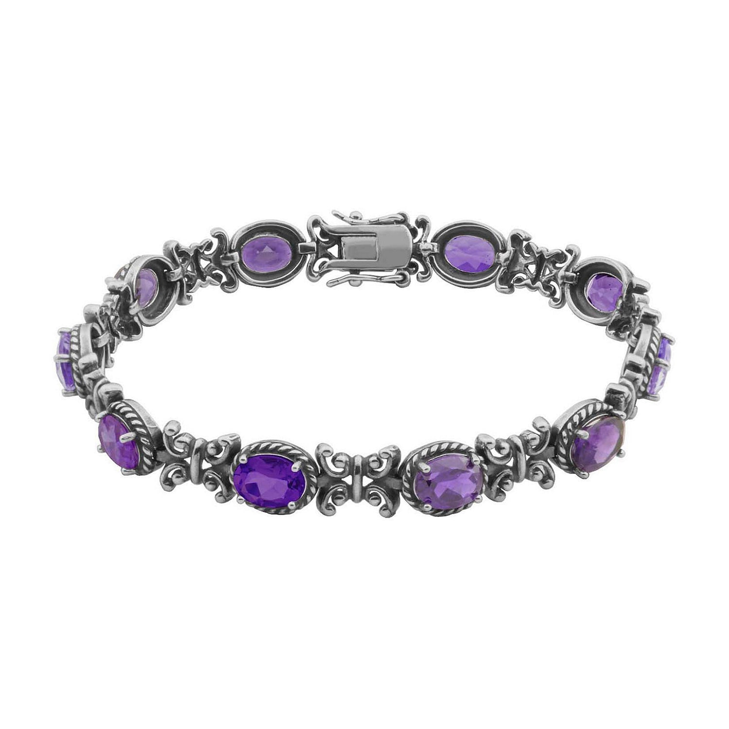 Genuine Amethyst Oxidized Sterling Silver Tennis Bracelet
