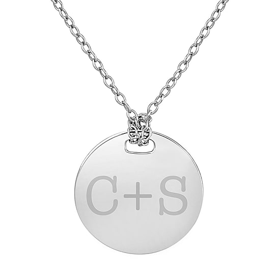 Personalized Sterling Silver 16mm Round Couple's Initial Pendant Necklace