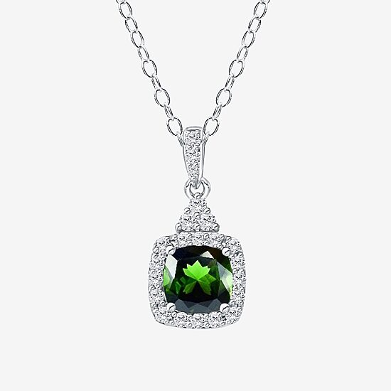 Limited Quantities! Womens Genuine Green Chrome Diopside Sterling Silver Cushion 18 Inch Pendant Necklace