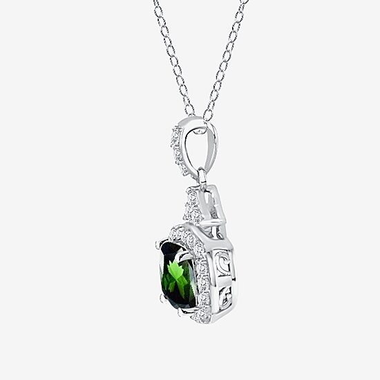 Limited Quantities! Womens Genuine Green Chrome Diopside Sterling Silver Cushion 18 Inch Pendant Necklace