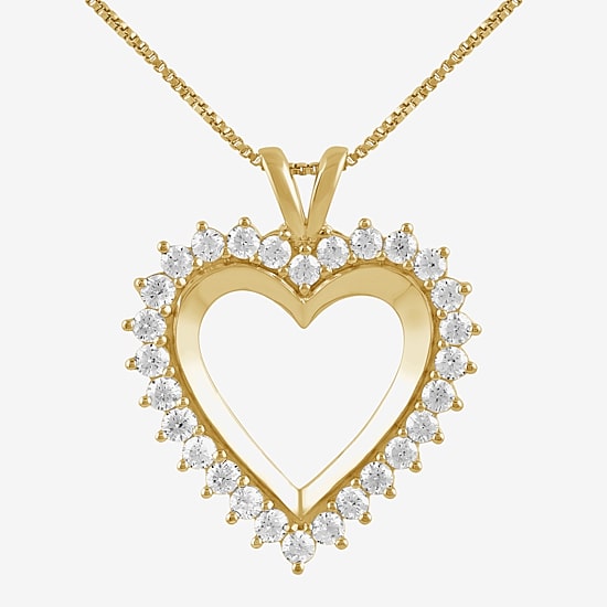Womens 1 CT. T.W. Lab Grown White Diamond 10K Gold Heart 18 Inch Pendant Necklace