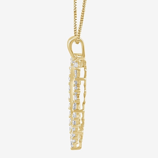 Womens 1 CT. T.W. Lab Grown White Diamond 10K Gold Heart 18 Inch Pendant Necklace