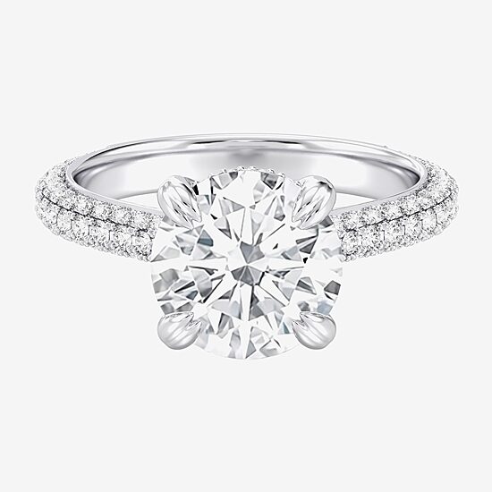 (G / Si2) Womens 4 CT. T.W. Lab Grown White Diamond 10K Gold Round Side Stone Engagement Ring