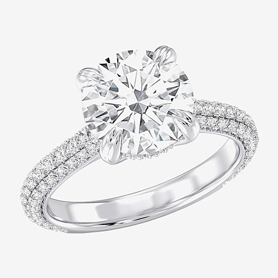 (G / Si2) Womens 4 CT. T.W. Lab Grown White Diamond 10K Gold Round Side Stone Engagement Ring