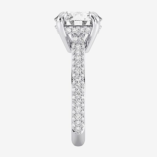 (G / Si2) Womens 4 CT. T.W. Lab Grown White Diamond 10K Gold Round Side Stone Engagement Ring