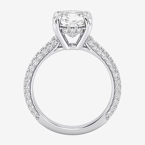 (G / Si2) Womens 4 CT. T.W. Lab Grown White Diamond 10K Gold Cushion Side Stone Engagement Ring
