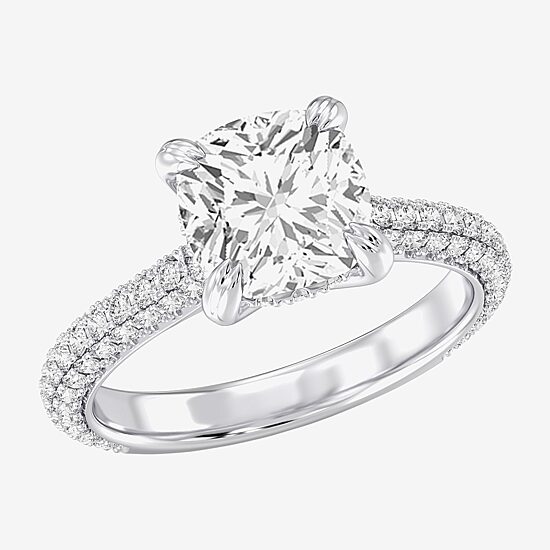 (G / Si2) Womens 4 CT. T.W. Lab Grown White Diamond 10K Gold Cushion Side Stone Engagement Ring