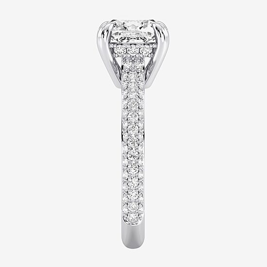 (G / Si2) Womens 4 CT. T.W. Lab Grown White Diamond 10K Gold Cushion Side Stone Engagement Ring