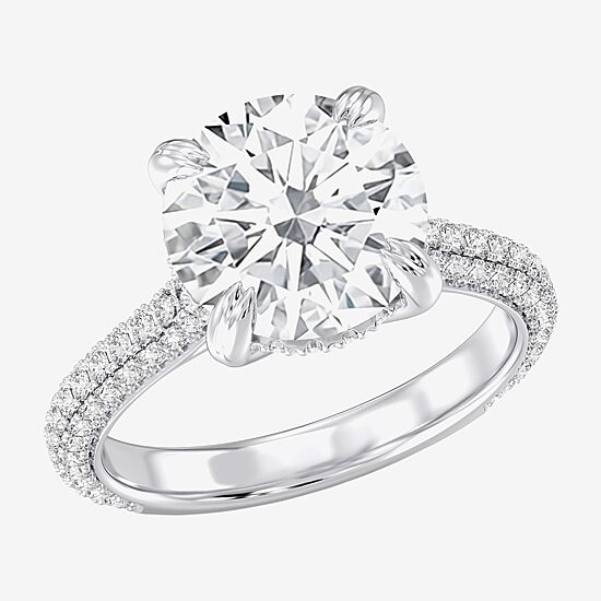 (G / Si2) Womens 5 CT. T.W. Lab Grown White Diamond 10K Gold Round Side Stone Engagement Ring
