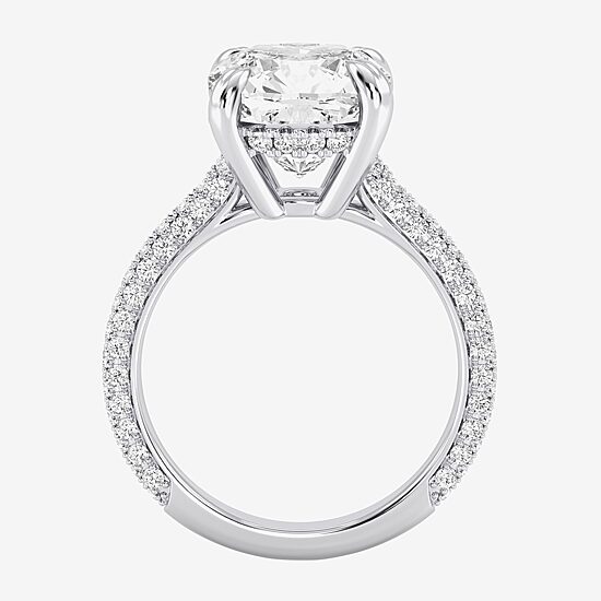 (G / Si2) Womens 5 CT. T.W. Lab Grown White Diamond 10K Gold Cushion Side Stone Engagement Ring