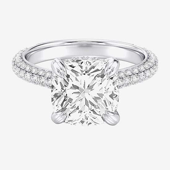 (G / Si2) Womens 5 CT. T.W. Lab Grown White Diamond 10K Gold Cushion Side Stone Engagement Ring
