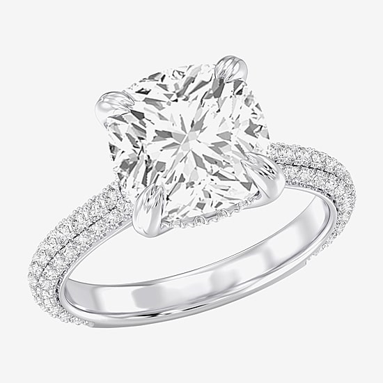 (G / Si2) Womens 5 CT. T.W. Lab Grown White Diamond 10K Gold Cushion Side Stone Engagement Ring