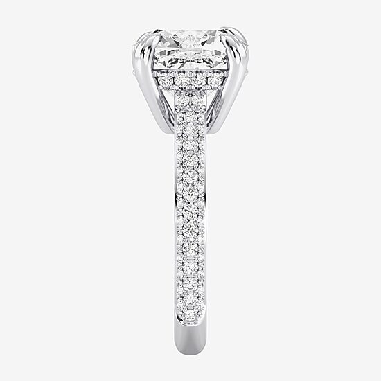 (G / Si2) Womens 5 CT. T.W. Lab Grown White Diamond 10K Gold Cushion Side Stone Engagement Ring